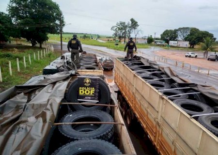 Carretas carregadas com mais de R$ 1 milhão em pneus são apreendidas na MS-164