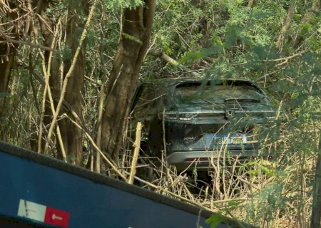 Homem procurado por roubo atinge casal de moto, foge sem prestar socorro e é preso após bater o carro em árvore em Campo Grande