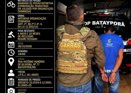 Bataiporã: Policia Civil cumpre de mandado de prisão definitiva um homem de 41 anos, condenado definitivamente pelo crime de integrar organização criminosa armada